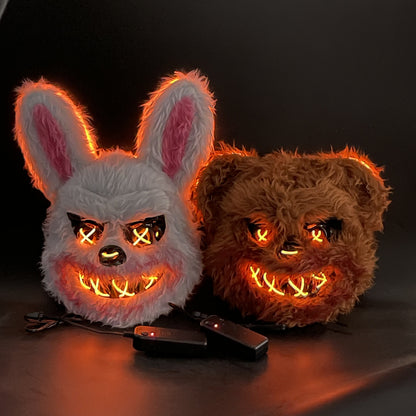 Light-Up Halloween Costume Mask, Glowing Eyes, Bunny or Bear Horror Design