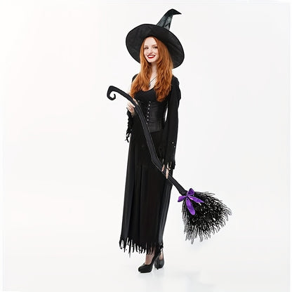 Halloween Witch Broom with Ribbon - Costume Prop & Front Door Decor