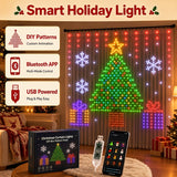 Smart RGB curtain lights used as a party backdrop