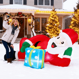 Christmas Inflatable Yard Decorations, Santa Riding Dinosaur, Snowman, Stakes & Storage Bag