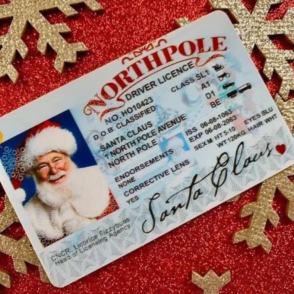 Santa Claus sleigh driving license novelty prop for Christmas