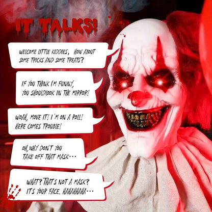 Animatronic Halloween clown with red light up eyes