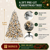 Flocked artificial Christmas tree with warm lights in 4.5, 5.5 or 6.5 ft