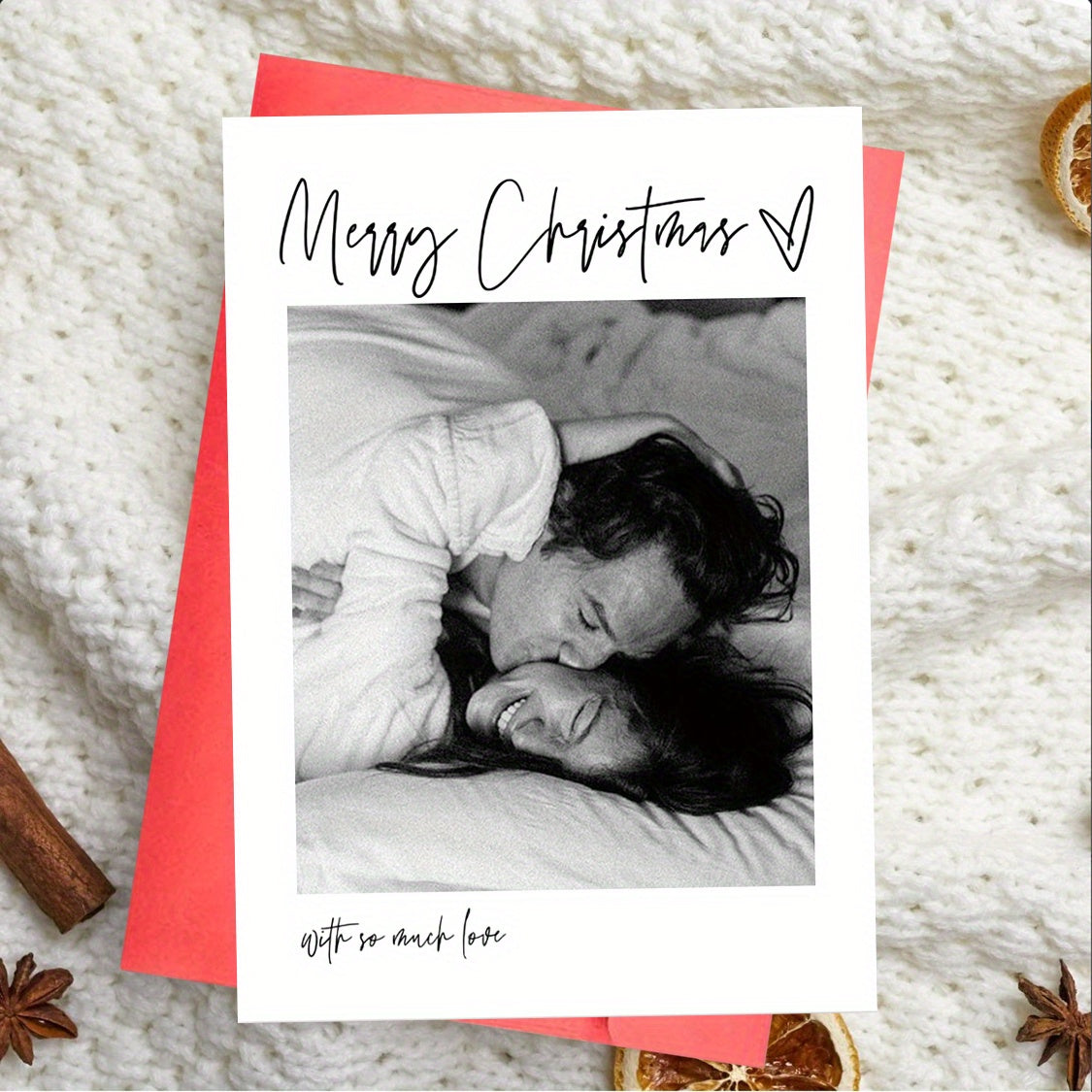 Custom holiday card printed with a family photo
