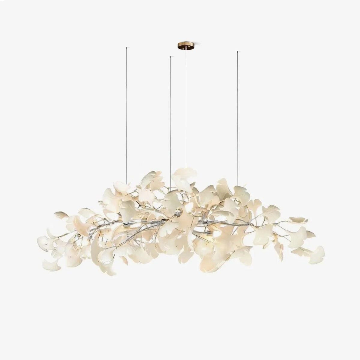 Sorin Modern Gold Chandelier, Ginkgo Leaf LED, Dimmable, White Leaves, Dining Room