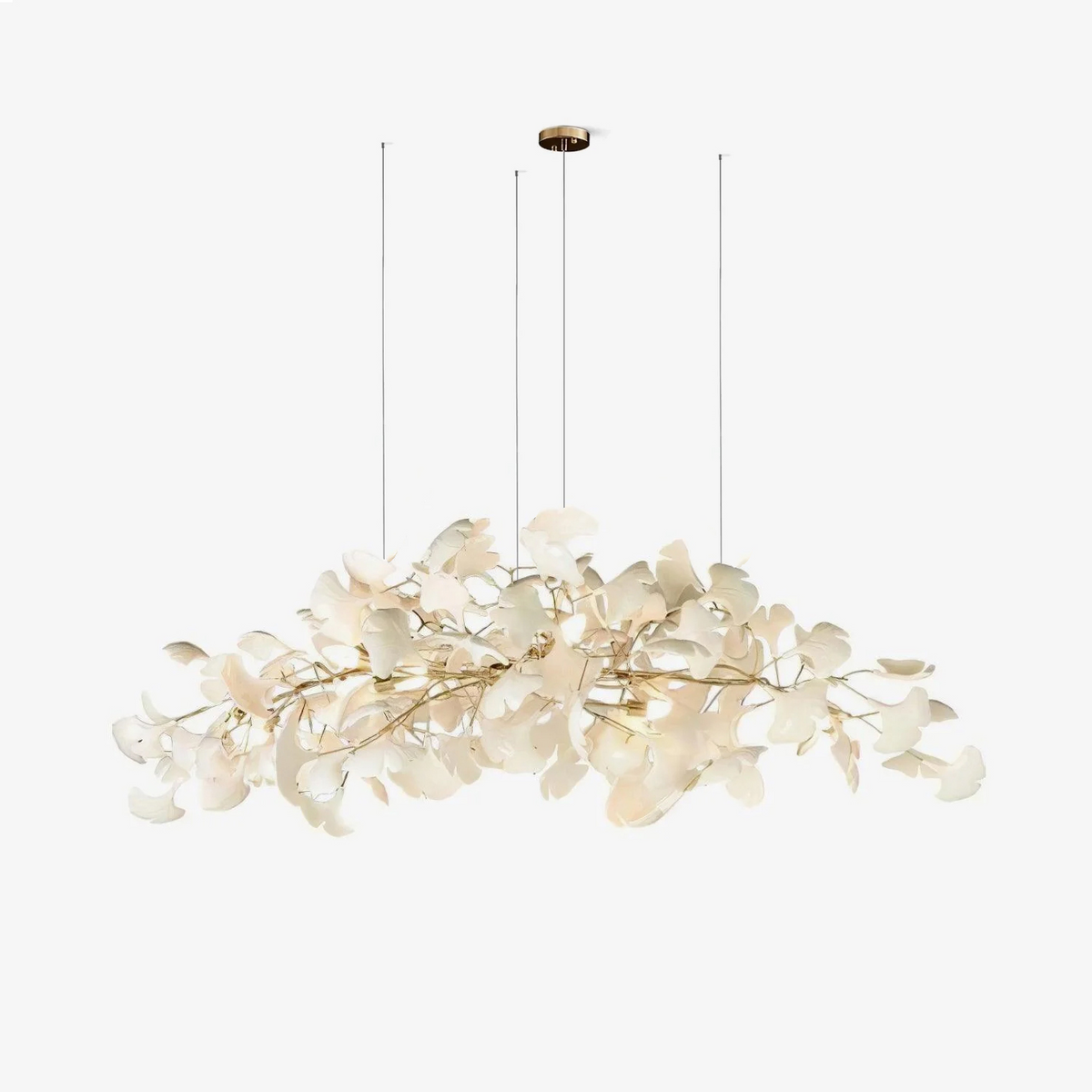 Sorin Modern Gold Chandelier, Ginkgo Leaf LED, Dimmable, White Leaves, Dining Room