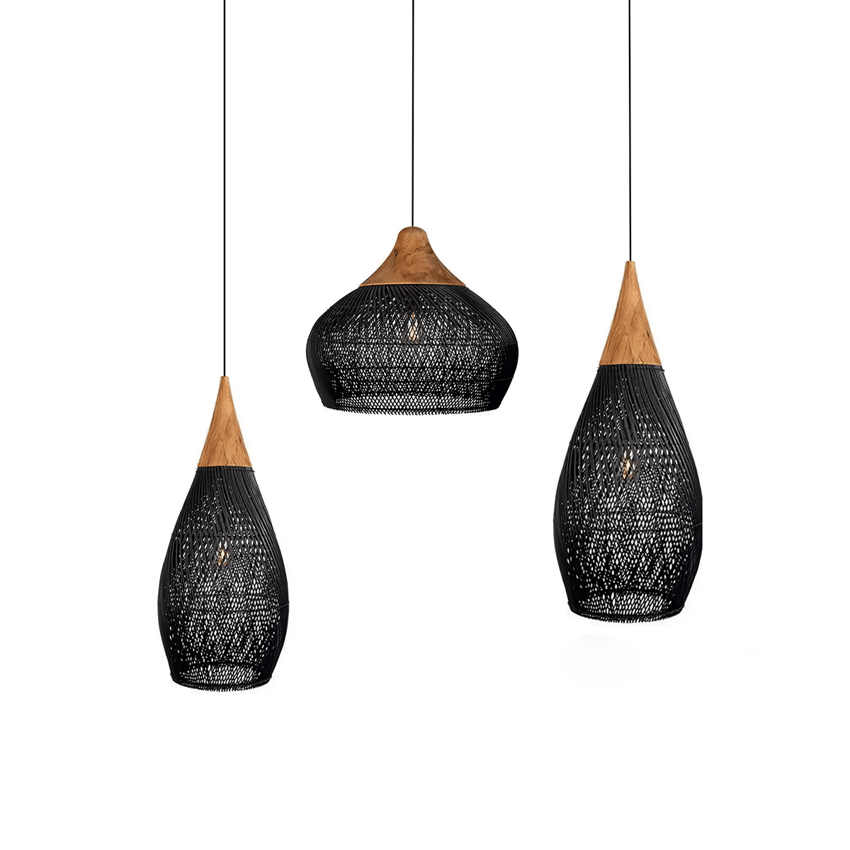 Rattan Pendant Light, Woven Braided Hanging Lamp for Kitchen Island, Dining Room, 10 Sizes