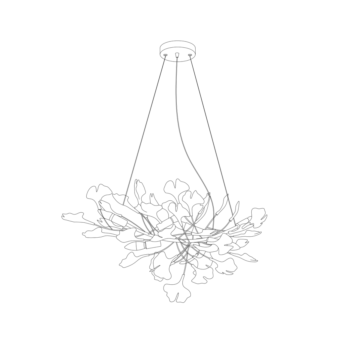 Kaori Leaf Chandelier, Ginkgo Leaf Design, 7 Sizes, Gold, Nickel, Black or White Finish