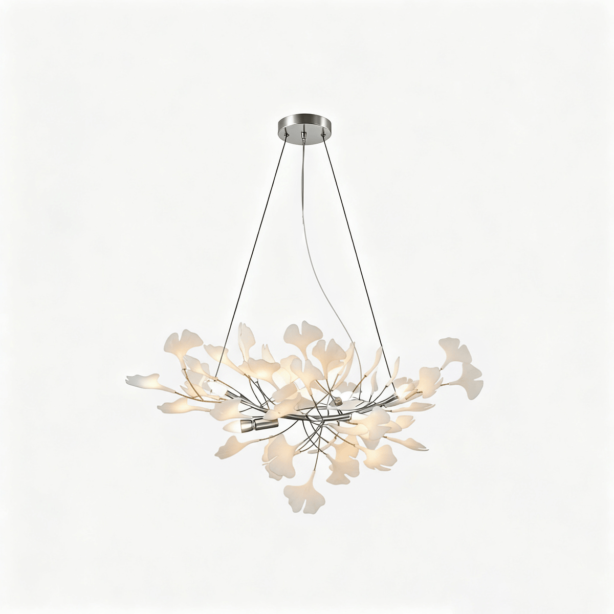 Kaori Leaf Chandelier, Ginkgo Leaf Design, 7 Sizes, Gold, Nickel, Black or White Finish
