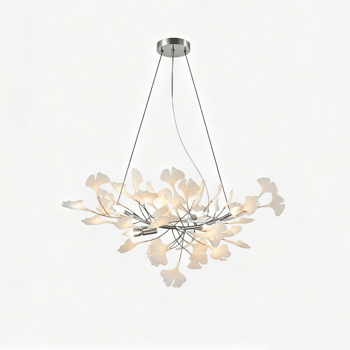 Kaori Leaf Chandelier, Ginkgo Leaf Design, 7 Sizes, Gold, Nickel, Black or White Finish