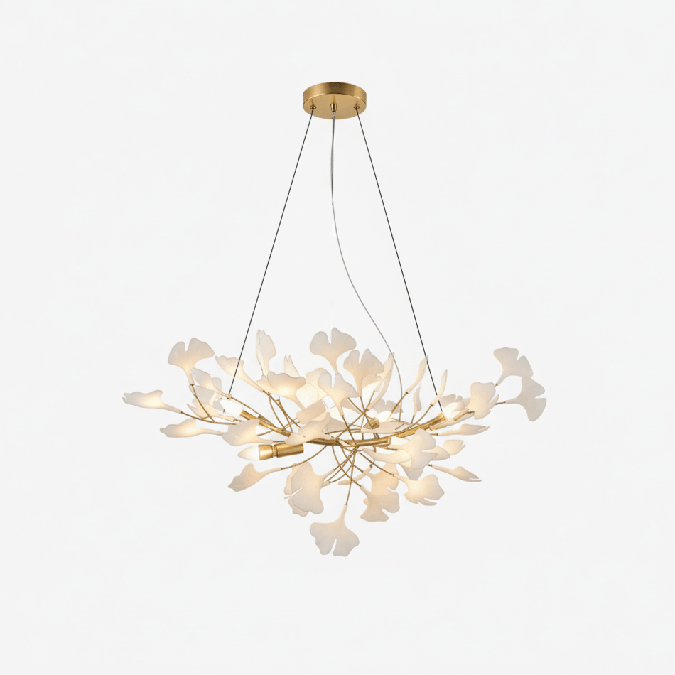 Kaori Leaf Chandelier, Ginkgo Leaf Design, 7 Sizes, Gold, Nickel, Black or White Finish