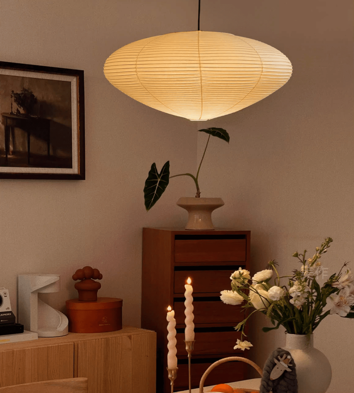 Kitchen Island Pendant Lighting Fixtures, Tomo Washi Paper Pendant, Handcrafted Shade, 3 Sizes