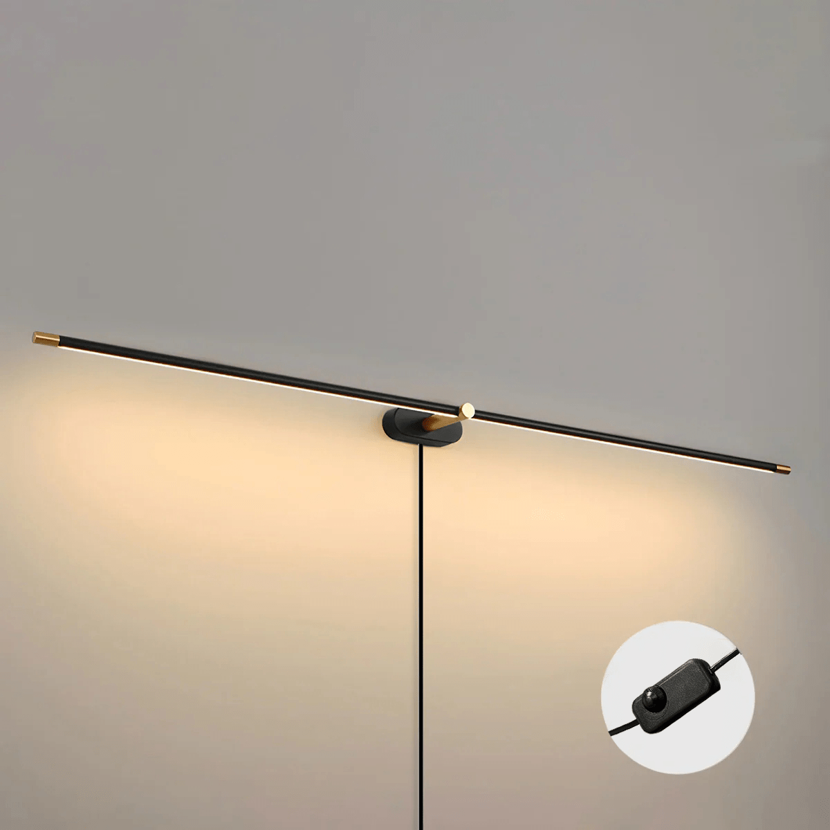 Plug In Wall Sconce, Minimalist Linear Wall Light, Warm Light, Gold, Dimmer Option