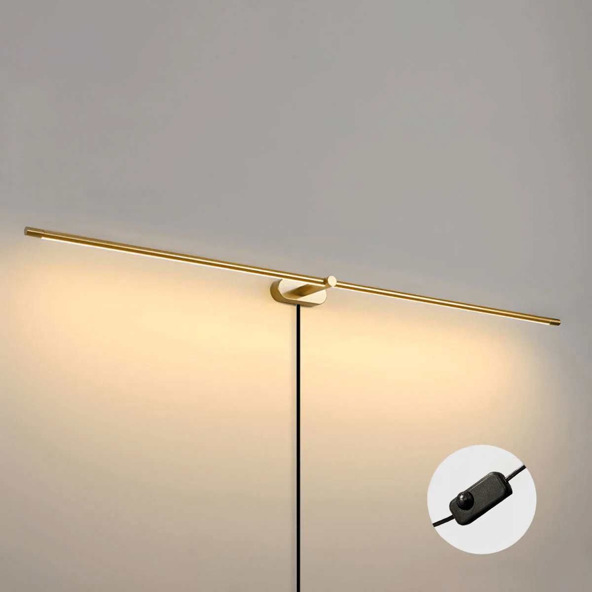 Plug In Wall Sconce, Minimalist Linear Wall Light, Warm Light, Gold, Dimmer Option