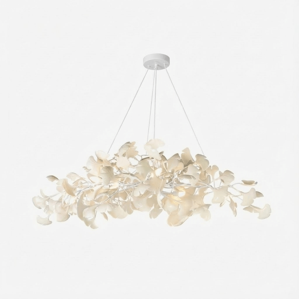 Sorin Modern Gold Chandelier, Ginkgo Leaf LED, Dimmable, White Leaves, Dining Room