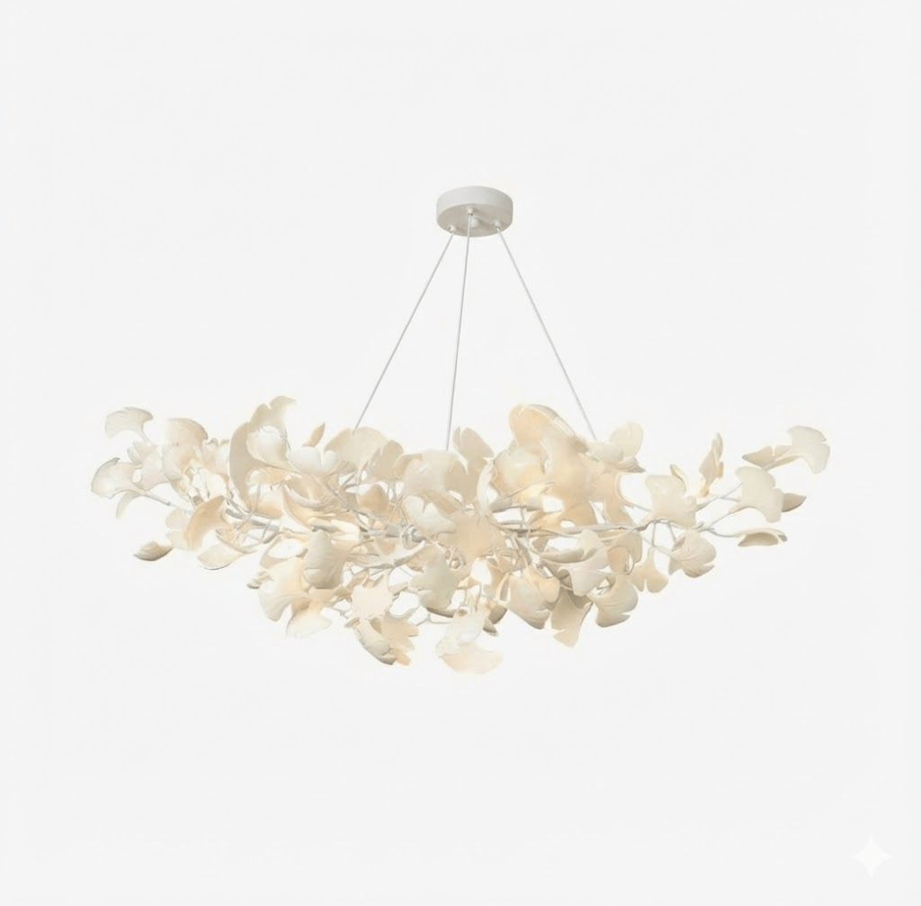 Kaori Leaf Chandelier, Ginkgo Leaf Design, 7 Sizes, Gold, Nickel, Black or White Finish