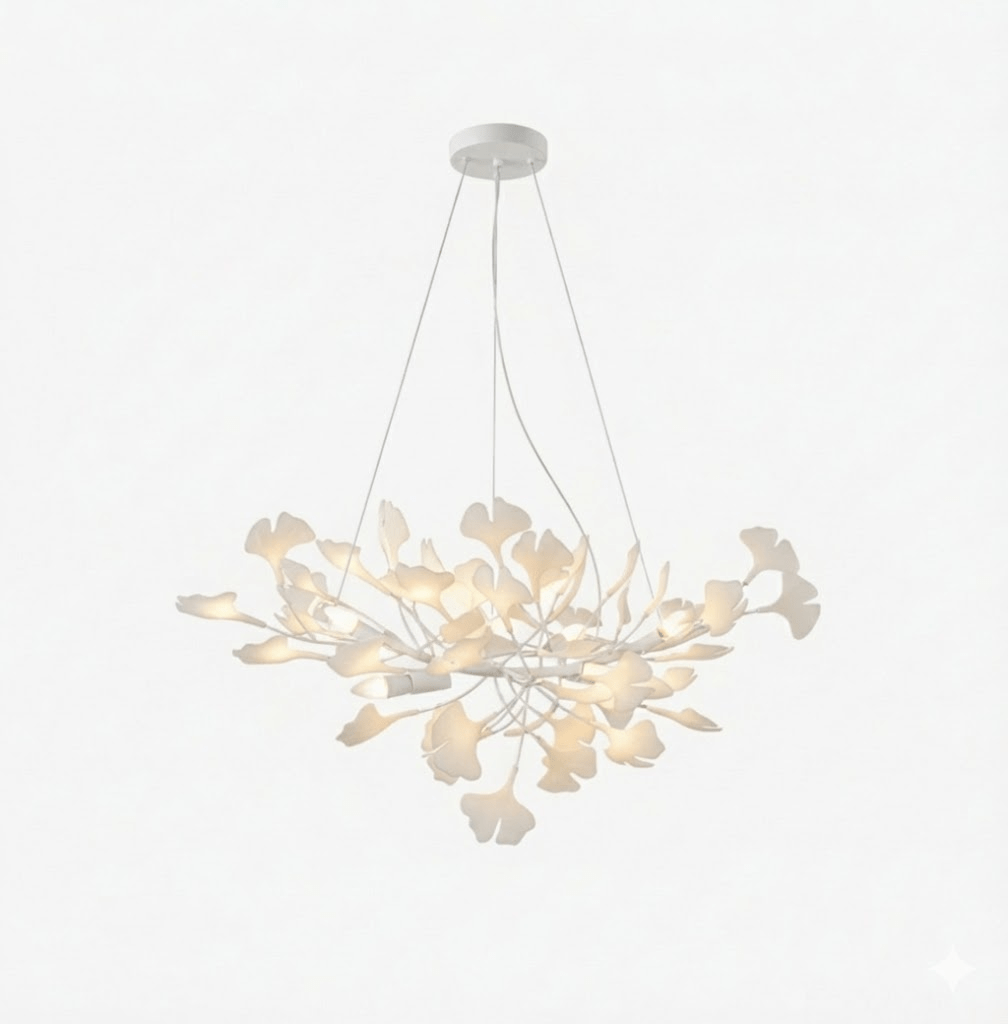 Kaori Leaf Chandelier, Ginkgo Leaf Design, 7 Sizes, Gold, Nickel, Black or White Finish