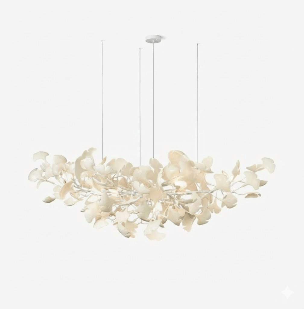 Kaori Leaf Chandelier, Ginkgo Leaf Design, 7 Sizes, Gold, Nickel, Black or White Finish