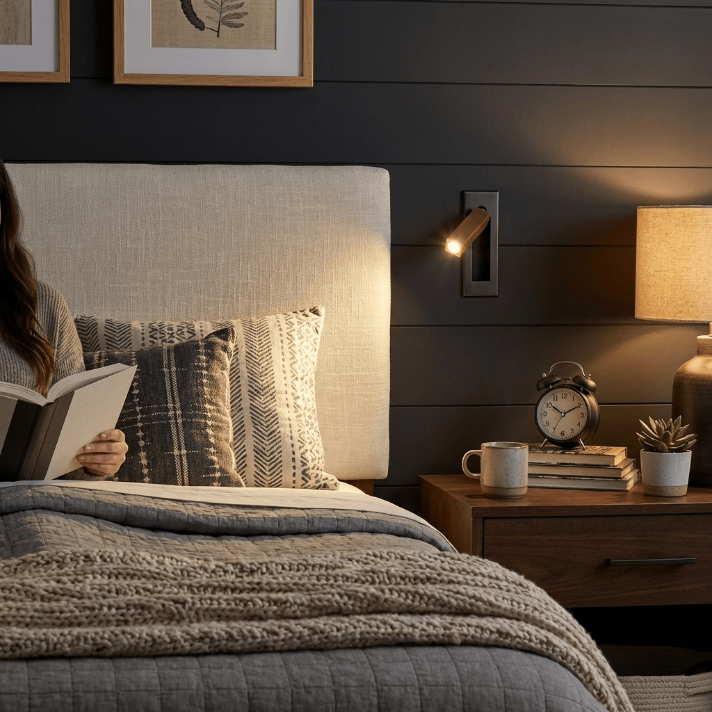 Eskil Bedside Wall Lights, Recessed Reading Sconce, Folds Flush, Pull Switch, 3000K Warm White