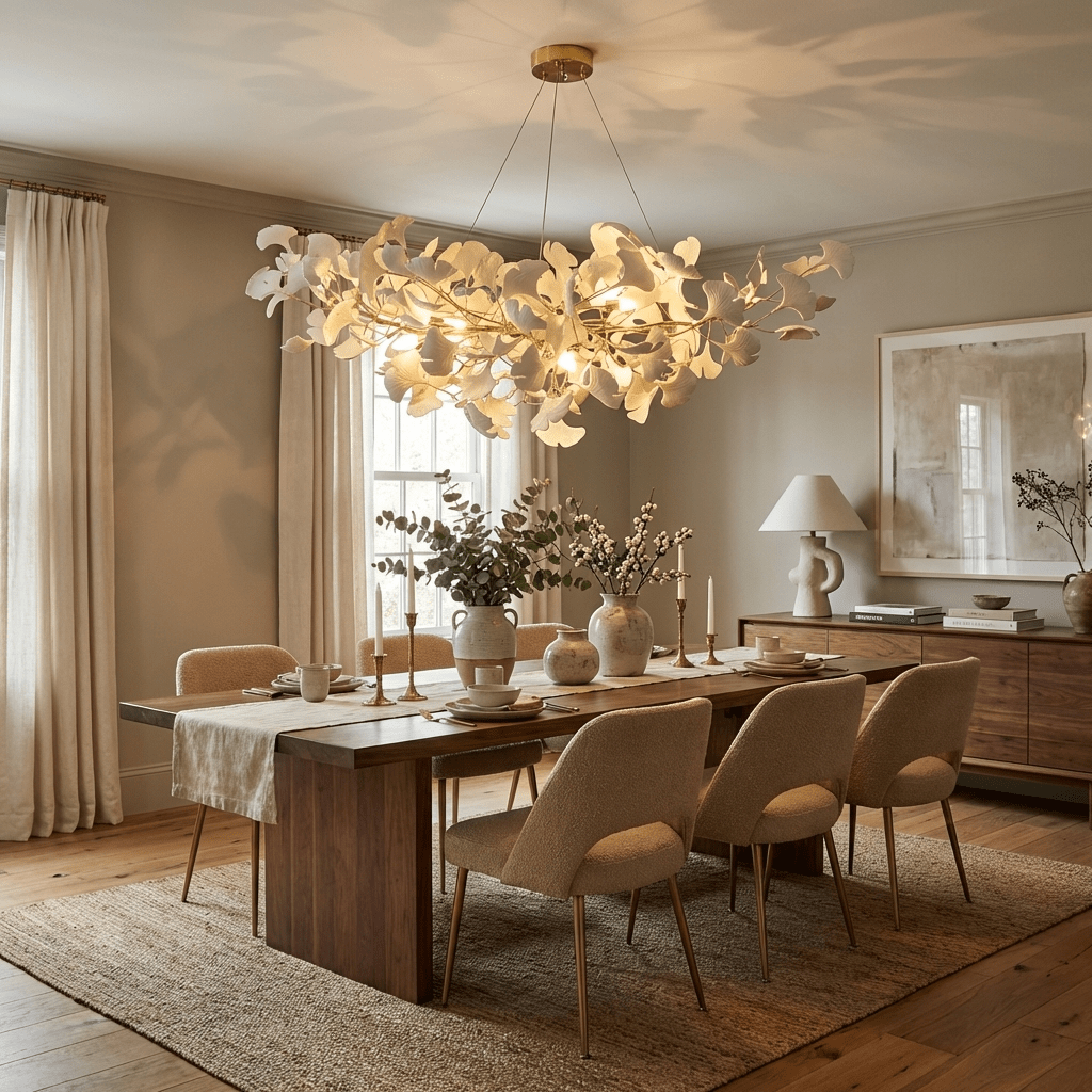 Kaori Leaf Chandelier, Ginkgo Leaf Design, 7 Sizes, Gold, Nickel, Black or White Finish