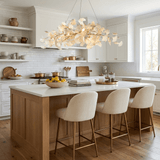 Sorin Modern Gold Chandelier, Ginkgo Leaf LED, Dimmable, White Leaves, Dining Room