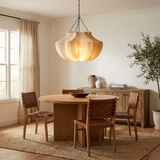 Aiko Pendant Lighting, Pleated Fabric Pendant Light, 3000K LED Bulb, Japandi Living Room