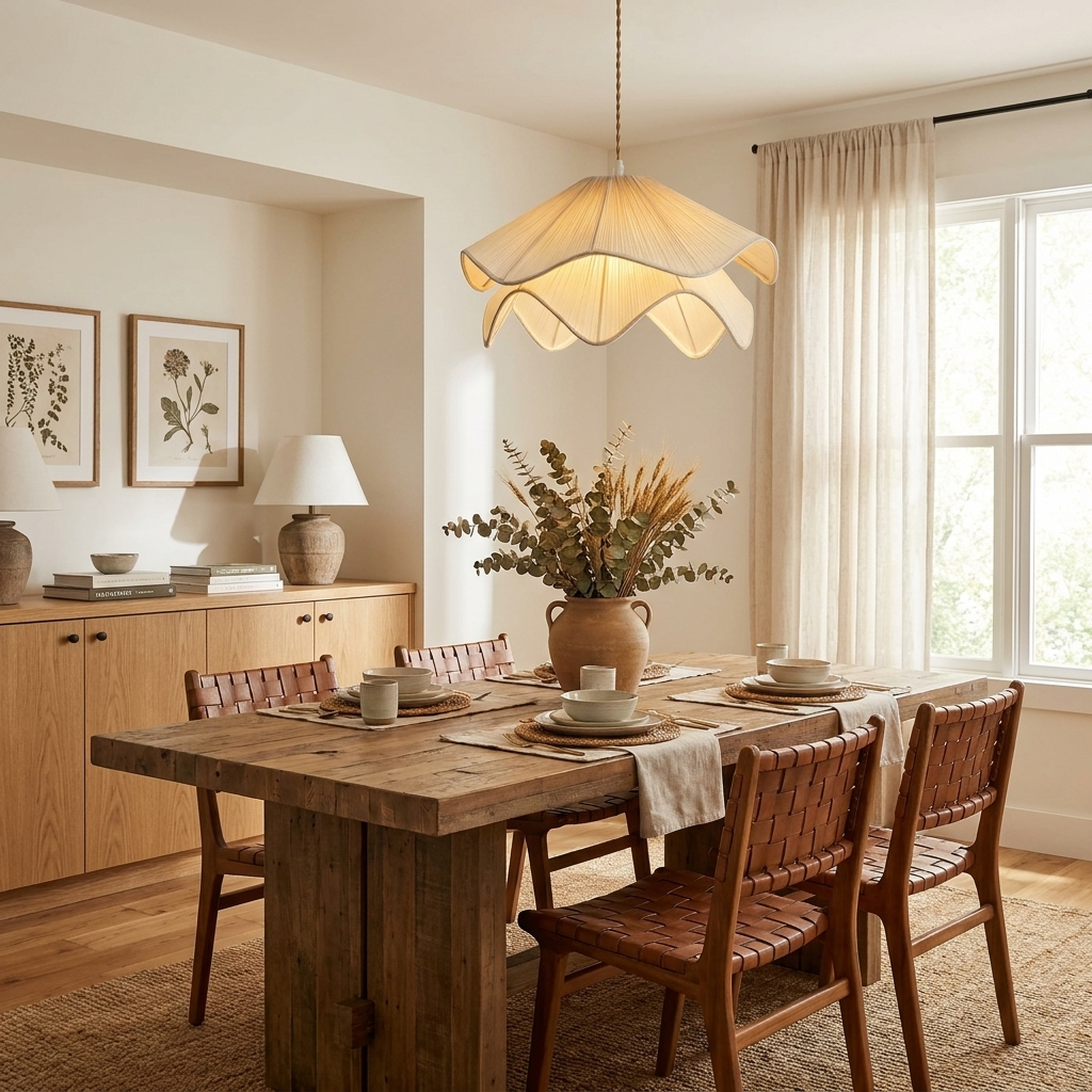 Odette Pendant Lighting, Ruffle Fabric Shade Pendant Light, Hardwired, Bedroom & Dining Room