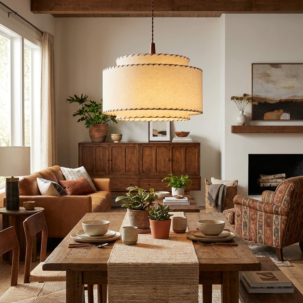 Halvor Pendant Lighting for Kitchen Island, Tiered Linen-Look Fabric Shade, Adjustable Cord