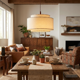 Halvor Pendant Lighting for Kitchen Island, Tiered Linen-Look Fabric Shade, Adjustable Cord