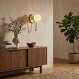 Alvar Wall Lighting Sconce, Alabaster Globe Wall Sconces with Draped Chain, Bedroom & Hallway