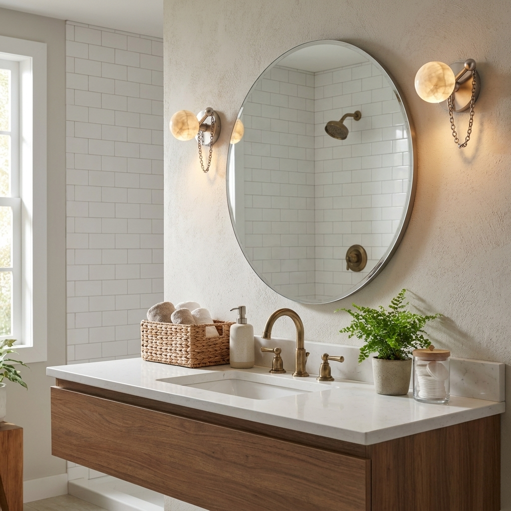 Alvar Wall Lighting Sconce, Alabaster Globe Wall Sconces with Draped Chain, Bedroom & Hallway