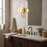 Alvar Wall Lighting Sconce, Alabaster Globe Wall Sconces with Draped Chain, Bedroom & Hallway