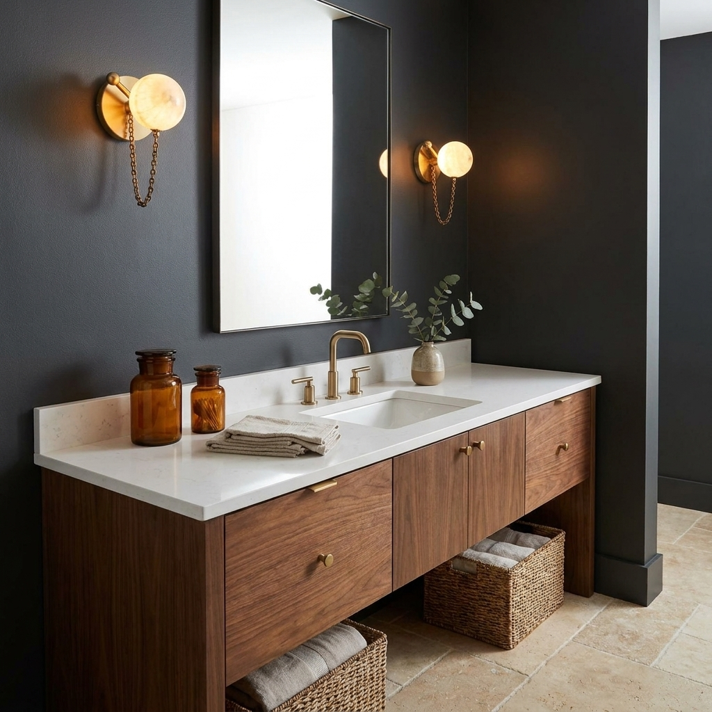 Alvar Wall Lighting Sconce, Alabaster Globe Wall Sconces with Draped Chain, Bedroom & Hallway