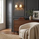 Tavira Wall Sconces, Alabaster Double Arm Sconce Wall Light, Swan Arm, Brass, Nickel or Black