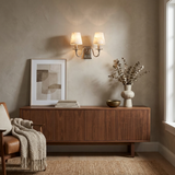 Tavira Wall Sconces, Alabaster Double Arm Sconce Wall Light, Swan Arm, Brass, Nickel or Black