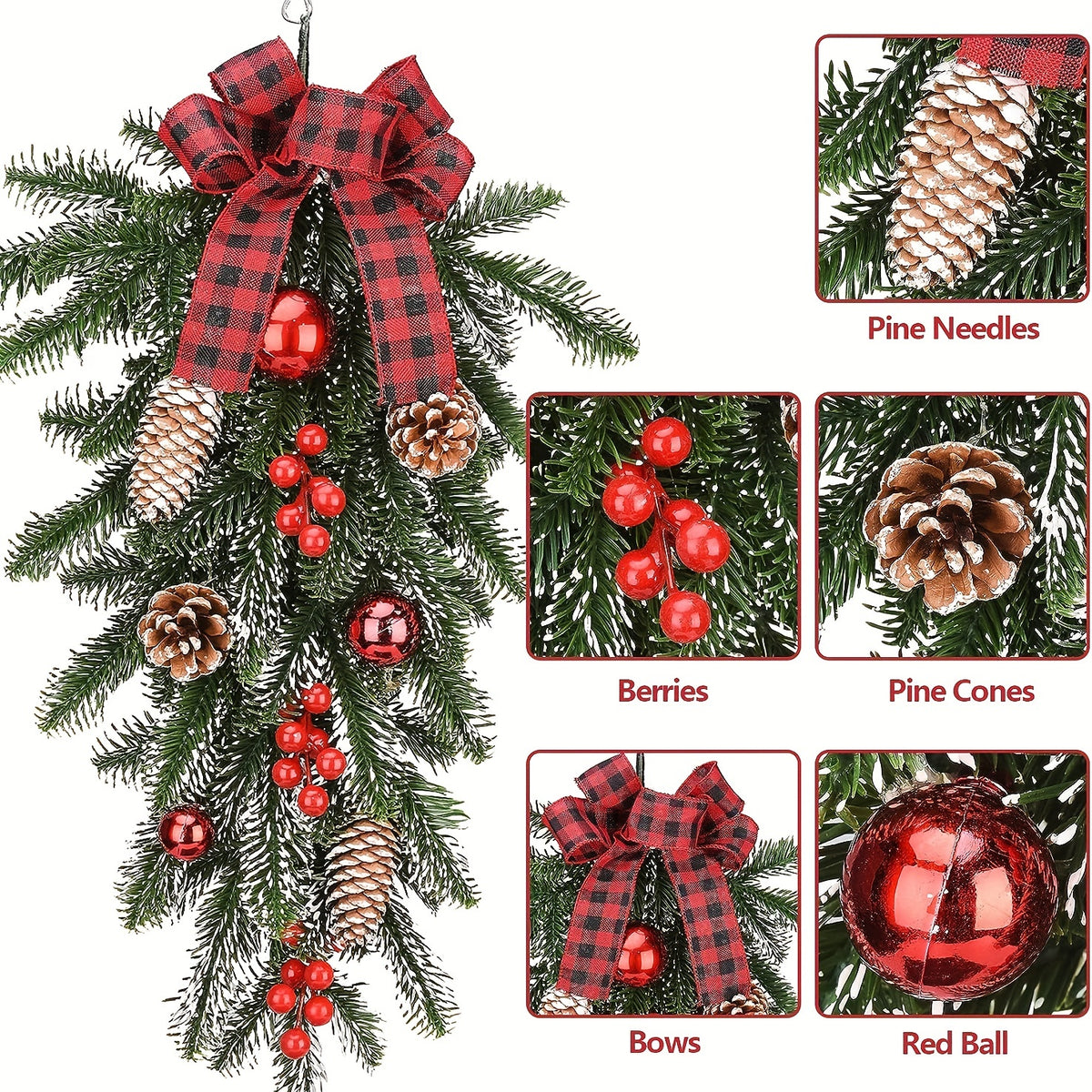 Artificial Christmas teardrop swag for indoor or covered entry use