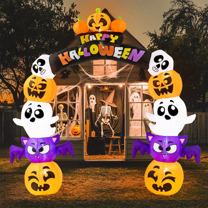 Eight-foot inflatable Halloween pumpkin archway with built-in LED lights