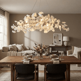 Sorin Modern Gold Chandelier, Ginkgo Leaf LED, Dimmable, White Leaves, Dining Room