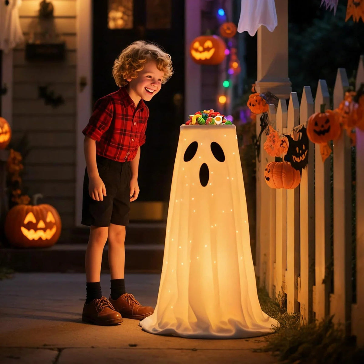 Lighted ghost candy bowl stand Halloween decoration