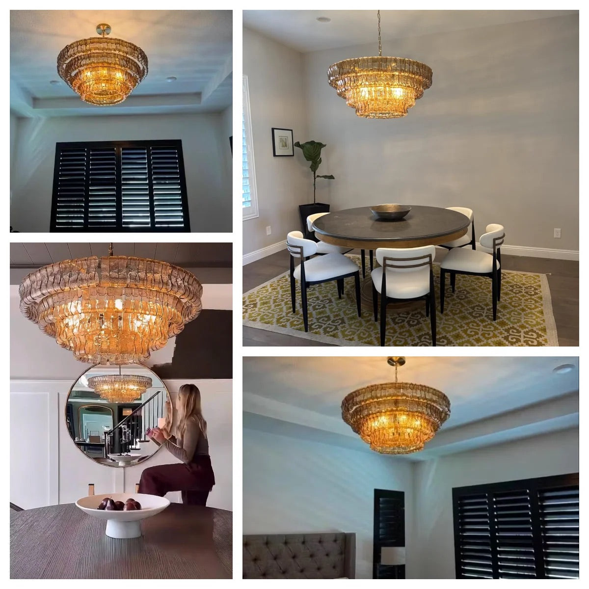 Skolva Modern Chandelier for Dining Room, Round Curved Glass, Brass or Matte Black Finish