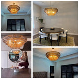 Skolva Modern Chandelier for Dining Room, Round Curved Glass, Brass or Matte Black Finish