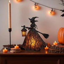 Halloween witch table lamp with glowing gothic silhouette