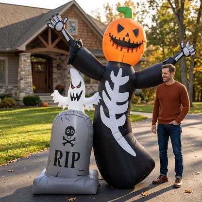 Built-in LED light inside pumpkin skull tombstone inflatable