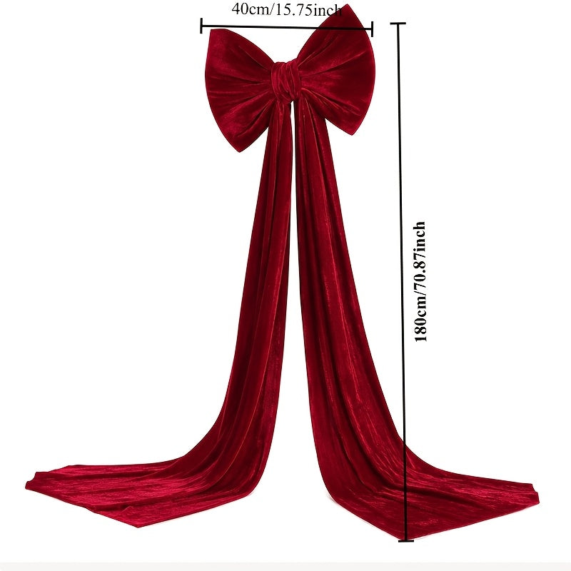 Burgundy bow shown as a door decoration