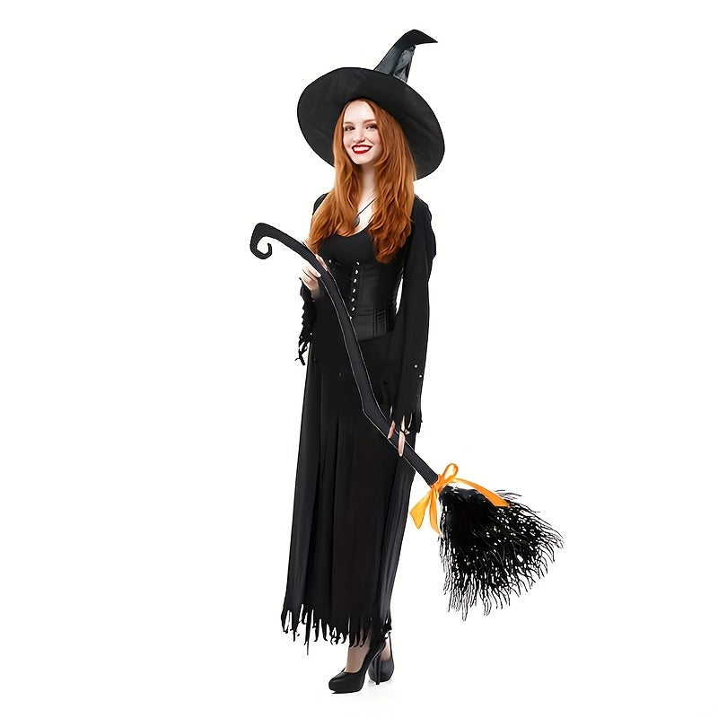 Halloween Witch Broom with Ribbon - Costume Prop & Front Door Decor