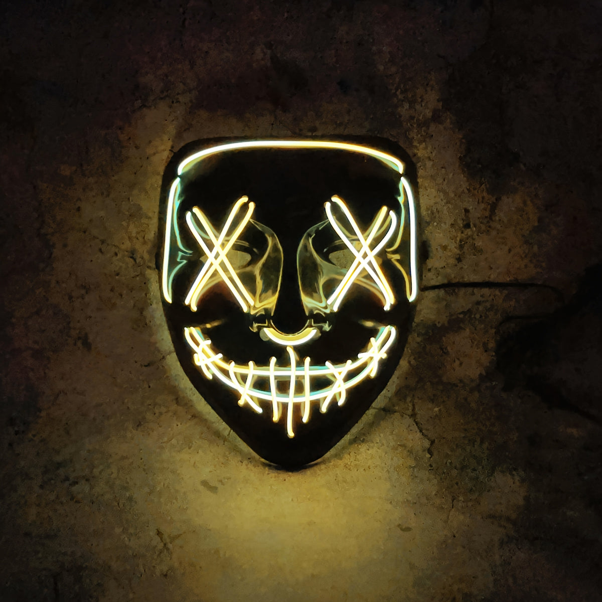 Glowing party mask with a molded plastic face