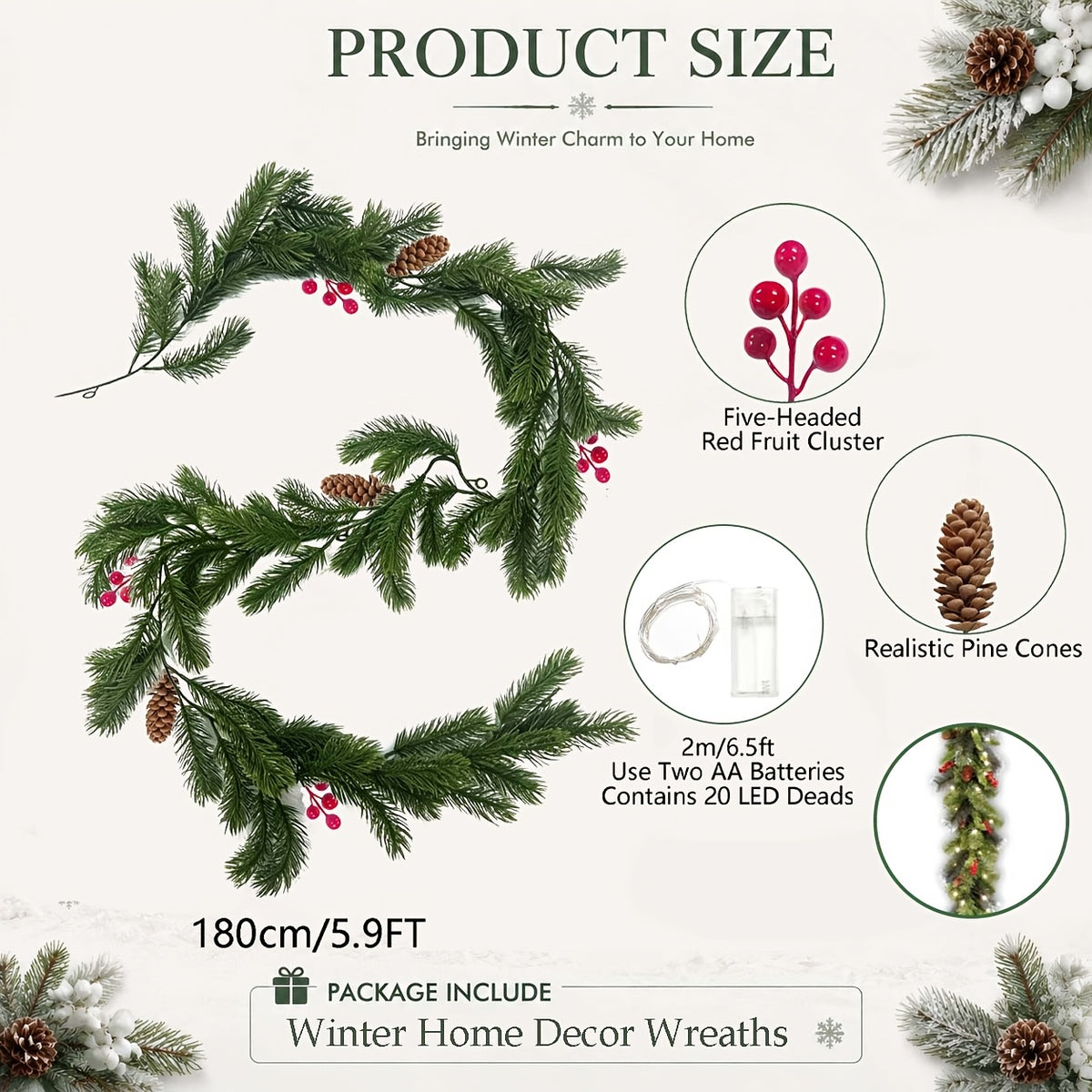 Pre-lit spruce garland for a fireplace mantel
