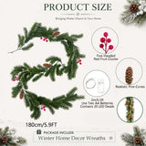 Close view of glitter-tipped spruce needles on the garland