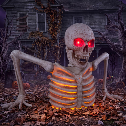 Giant groundbreaker skeleton Halloween prop with light up effect