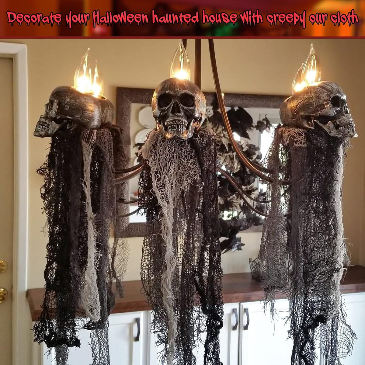 Halloween cheesecloth fabric draped for a spooky decoration